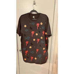 Volcom Mens T Shirt Diamonds Palm Trees Fish Boats Gray SZ XL